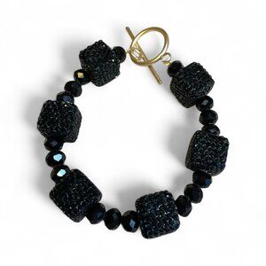Black Crystal Beaded  Cube Bracelet